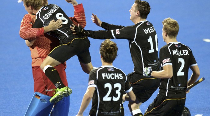 LONDON - Unibet EuroHockey Championships men.
16 GER v ENG (Semi Final Match) 2-2
Germany in the Final after shoot outs 
Foto: German celebration.
WSP COPYRIGHT FRANK UIJLENBROEK